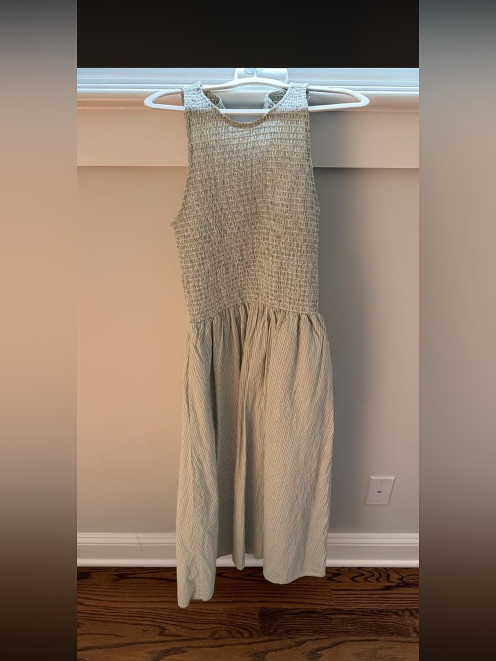 Madewell Sleeveless Smocked Midi Dress in Sage Green